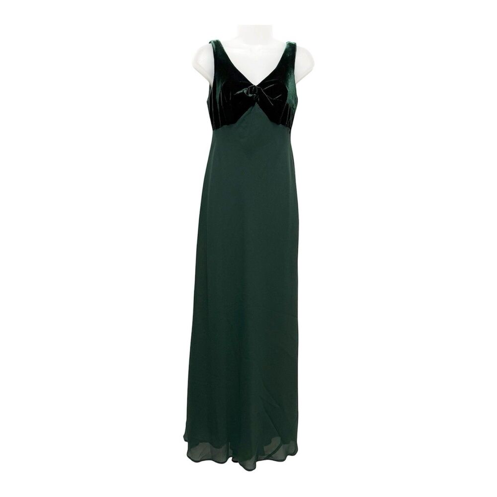 VTG Be Smart Green Maxi Dress 7/8 Velvet Bodice Formal Evening Prom USA